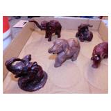 5 carved elephant figures: Metal - Stone