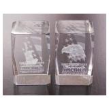 3 laser glass paperweights w/ polished bottoms: 2