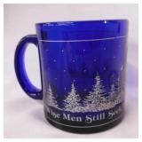 Libbey cobalt glass Christmas mug - Mid Century