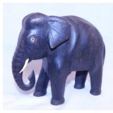 Carved ebony ? elephant figurine marked K.R.,