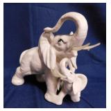 Ceramic elephant and calf figurine, 6" tall