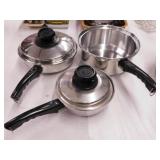 3 pieces of Lustre Craft stainless pans, 2 lids