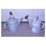 2 galvanized watering cans, 1 sprinkler head