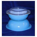 Two 1956 Pyrex Turquoise casserole dishes: