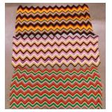 3 vintage hand crocheted zig-zag lap afghans