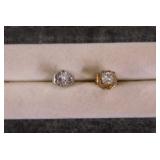 2 single 14K white & yellow gold diamond stud