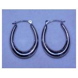 14K white gold drop hoop earrings