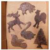 11 primitive metal folk art hanging cut-outs,