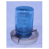 Vintage Buckeye Pottery Blue Ribbon crock chicken