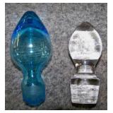 2 vintage blue and clear bottle stoppers