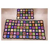 2 hand crocheted Granny Square afghans