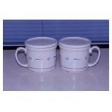 2 Longaberger Woven Traditions soup mugs w/ lids