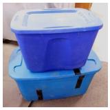 2 storage totes: Blue 18 gal. w/ lid -