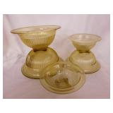 Federal Glass set of 4 yellow ribbed mixing