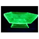 Vaseline uranium glass candy dish, 7.5" x 4",