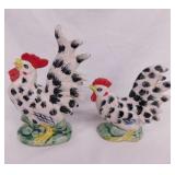 2 Vintage Relco spotted chickens, 5" x 8" tall