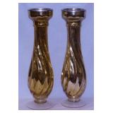Pair of glass pillar candle holders, 16" tall