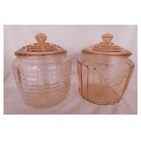 2 pink Depression glass biscuit cracker jars: