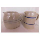 2 blue band crock pitchers, 7.5" tall