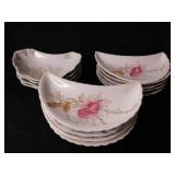 Antique crescent bone dishes, 17 various patterns