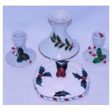 Beacon Hill porcelain Christmas holly candlestick,