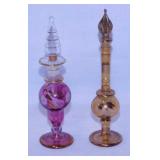 2 antique blown glass perfume bottles, 5.5" tall