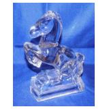 Vintage art deco clear glass rearing horse statue