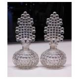 2 antique hobnail glass perfume bottles w/ fan