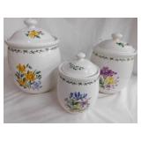 3 Thomson Pottery Floral Garden kitchen canisters,