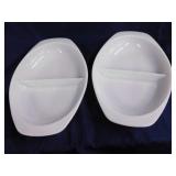 2 Pyrex milk glass divided casseroles #1063 -
