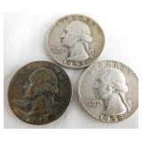 Washington quarters: 1942 D - 1953 D - 1958 D