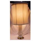 Porcelain table lamp trimmed in god w/ fabric