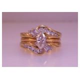 14K yellow gold engagement wedding rings set,