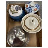 Flat of cute covered dishes, 2 with plates