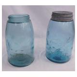 2 antique Ball Mason quart canning jars w/ sloped