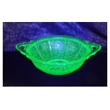 Cherry Blossom uranium glass vegetable bowl, 11"