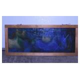Slag glass window panel in frame w/ hanging chains