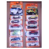 12 Matchbox 1:64 scale diecast cars on card