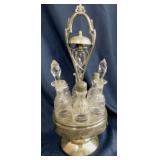 Antique 6 piece silverplate cruet set with bell