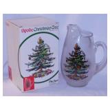 Spode Christmas Tree glass pitcher w/ ice lip &