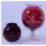 Anchor Hocking royal ruby red Ivy Ball glass vase,