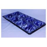 Antique blue & white swirl graniteware muffin pan,