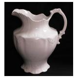 Antique embossed white ironstone basin pitcher,