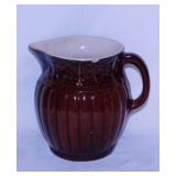 Antique glossy brown glaze pottery crock ribbed