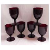 Six 1939 Monarch royal ruby red glass water
