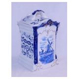 Antique Delft blue & white porcelain canister,