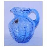 Fenton Glass Ice Blue Fern cream pitcher, signed,