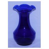 Mid Century cobalt blue glass vase, 9.5" tall