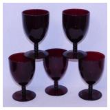 Five 1939 Monarch royal ruby red glass water