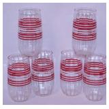 6 vintage red & white candy cane stripe glass